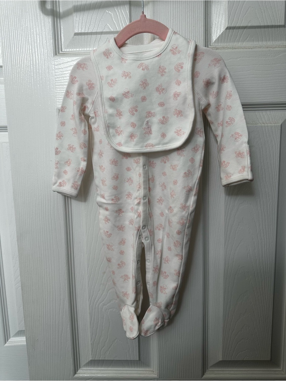 Ralph Lauren Baby Girls' Pink & White One-Piece with Bib 6mo